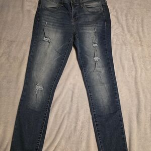 SO Women's Dark Blue Distressed Skinny Jeans